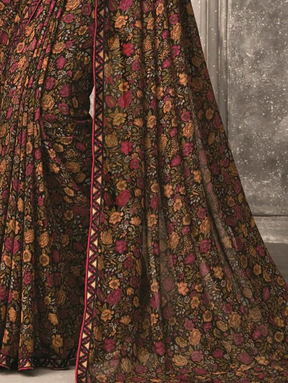 floral printed saree with blouse - 17239819 - Zoom Image - 2