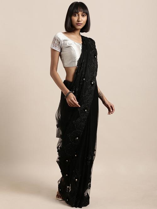 solid embroidered saree with blouse - 17239873 - Very Small Image - 1