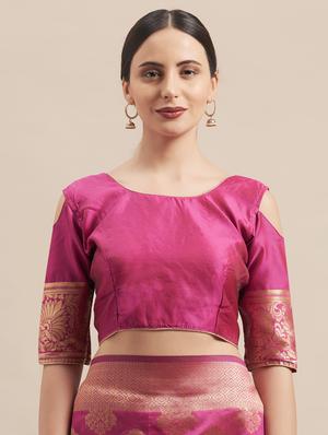 self design banarasi saree with blouse - 17239882 - Standard Image - 3