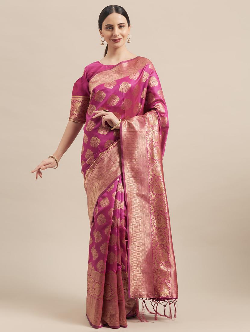 self design banarasi saree with blouse - 17239882 - Zoom Image - 1
