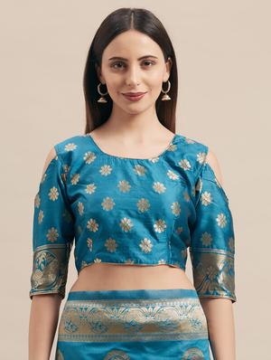 self design banarasi saree with blouse - 17239911 - Standard Image - 3