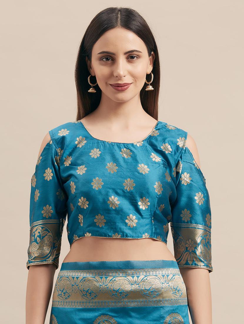 self design banarasi saree with blouse - 17239911 - Zoom Image - 3