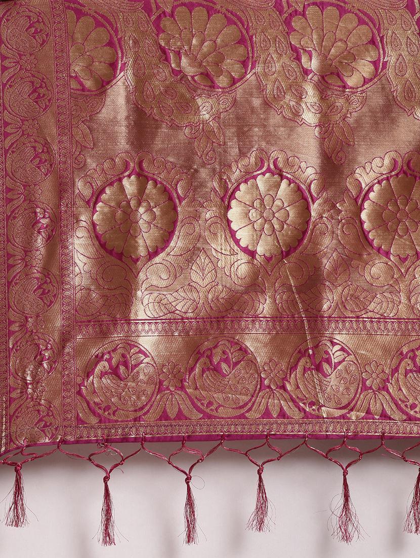 self design banarasi saree with blouse - 17239912 - Zoom Image - 4