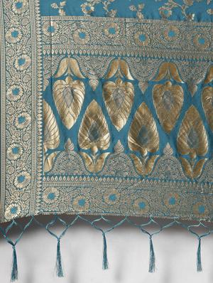 sky blue silk blend banarasi saree with blouse - 17239920 - Standard Image - 4