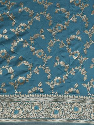 sky blue silk blend banarasi saree with blouse - 17239920 - Standard Image - 5