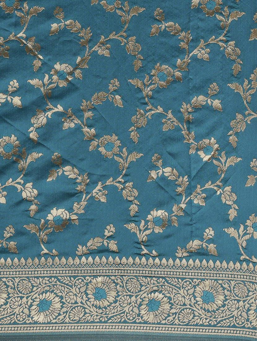 sky blue silk blend banarasi saree with blouse - 17239920 - Zoom Image - 5