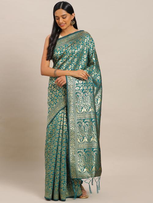 self design banarasi saree with blouse - 17239931 - Standard Image - 1