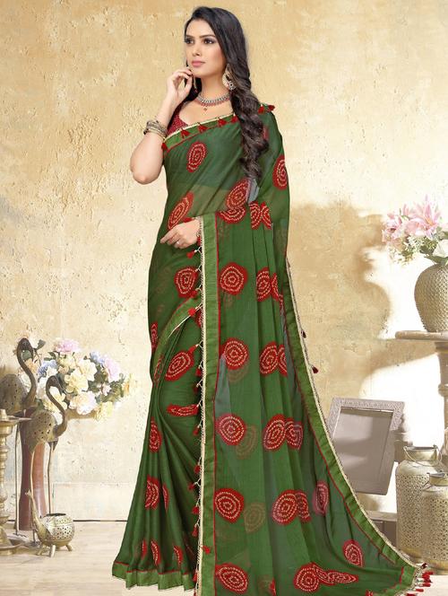 bandhani printed saree with blouse - 17240109 - Standard Image - 1