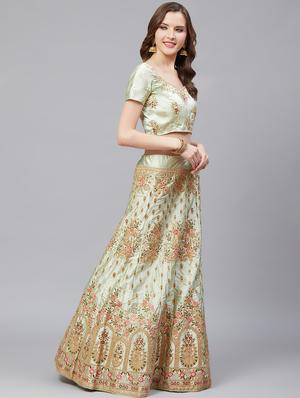 embroidered flared unstitched lehenga - 17240595 - Standard Image - 3