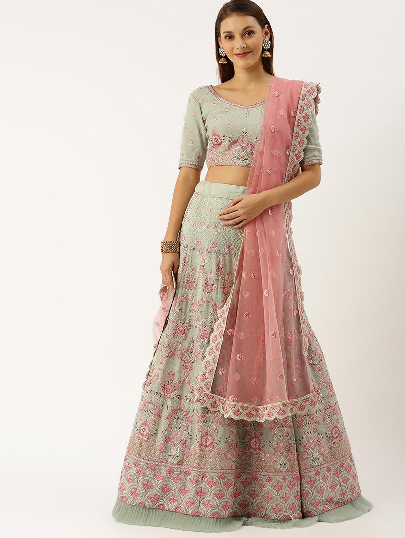 embroidered flared unstitched lehenga - 17240605 - Zoom Image - 1