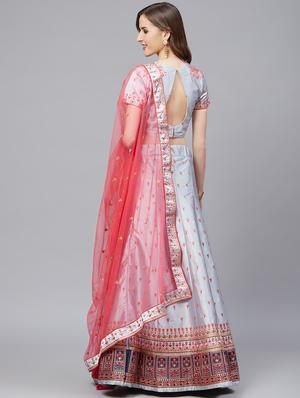 embroidered flared unstitched lehenga - 17240625 - Standard Image - 3