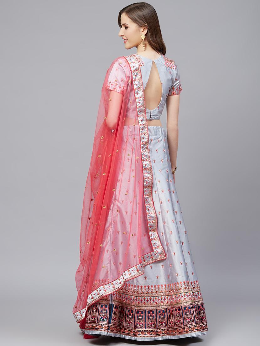 embroidered flared unstitched lehenga - 17240625 - Zoom Image - 3