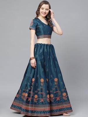 embroidered flared unstitched lehenga - 17240639 - Standard Image - 2