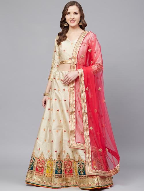embroidered flared unstitched lehenga - 17240642 - Standard Image - 1