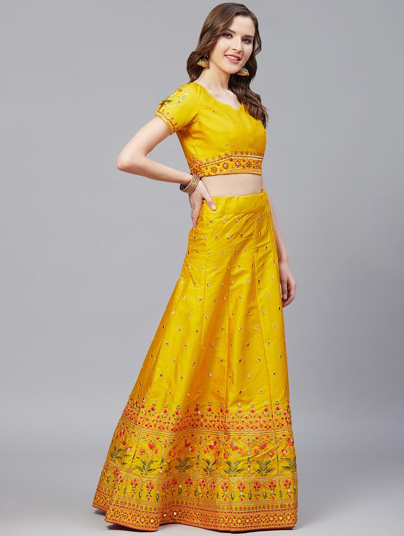 embroidered flared unstitched lehenga - 17240647 - Zoom Image - 2