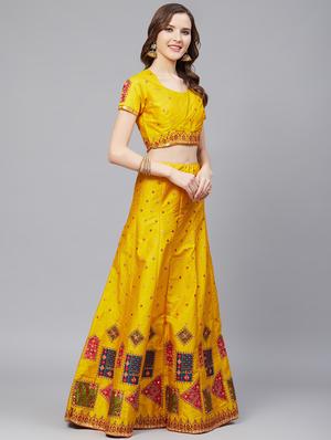 embroidered flared unstitched lehenga - 17240650 - Standard Image - 3