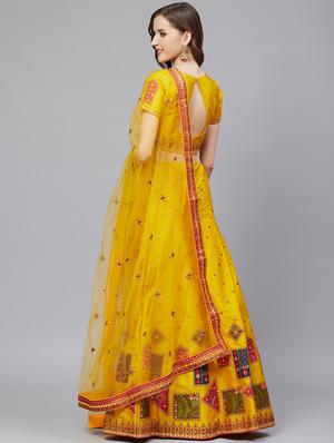 embroidered flared unstitched lehenga - 17240650 - Standard Image - 4
