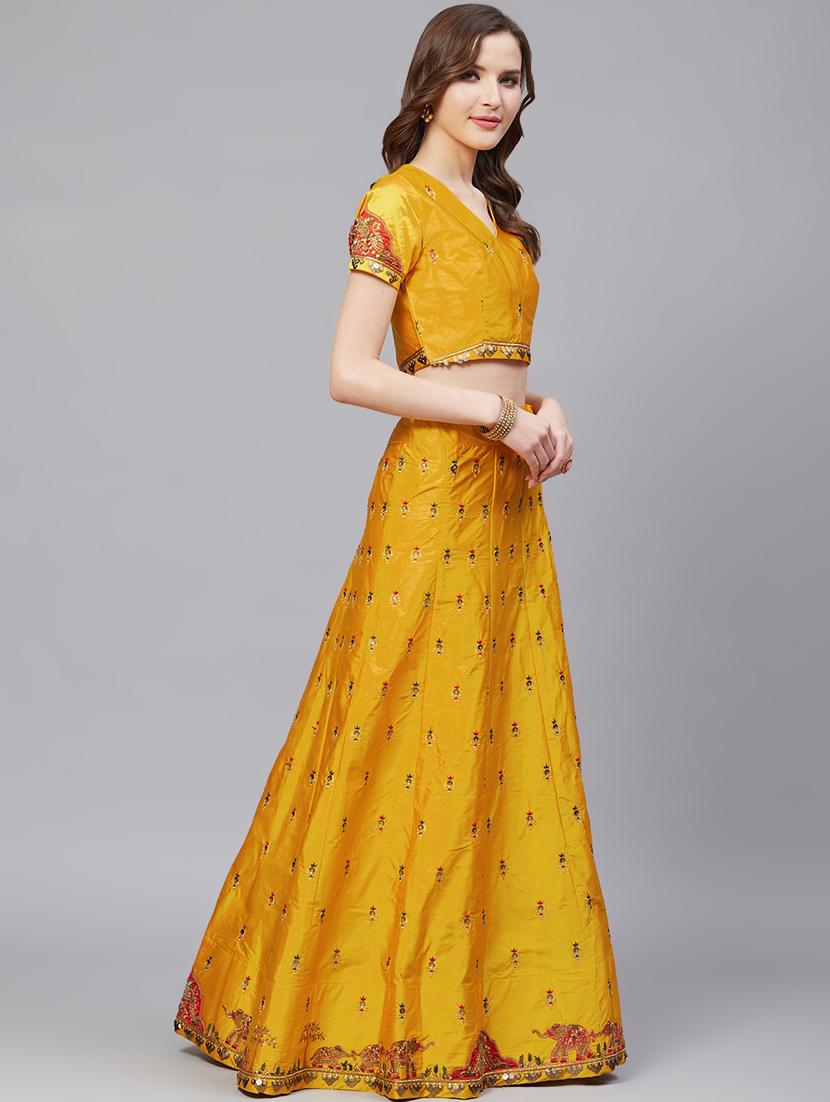 embroidered flared unstitched lehenga - 17240655 - Zoom Image - 2