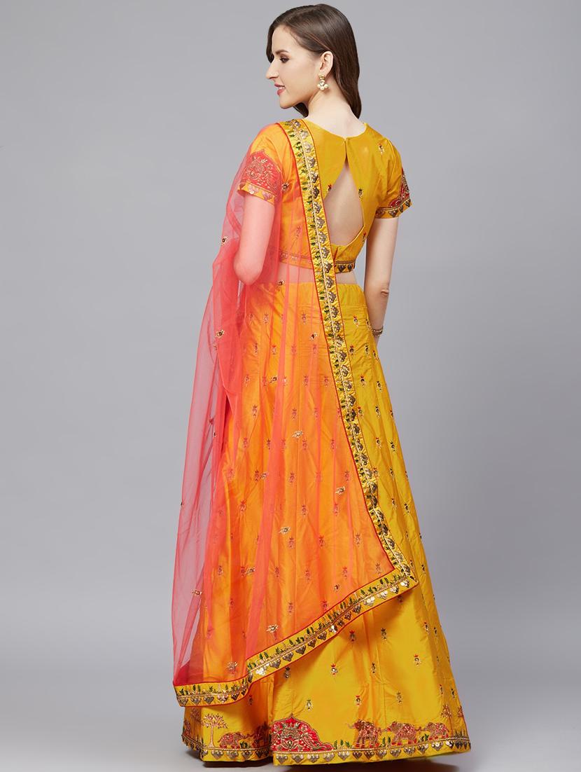 embroidered flared unstitched lehenga - 17240655 - Zoom Image - 3