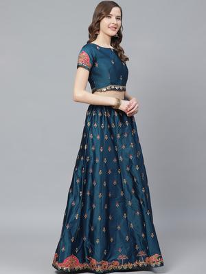 embroidered flared unstitched lehenga - 17240656 - Standard Image - 2