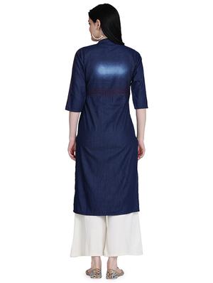 embroidered denim straight kurta - 17240834 - Standard Image - 3