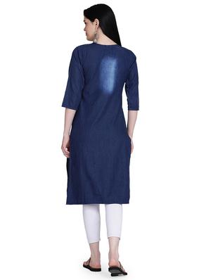 embroidered denim straight kurta - 17240838 - Standard Image - 3