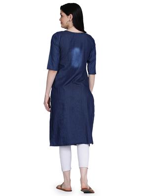 embroidered denim straight kurta - 17240844 - Standard Image - 3