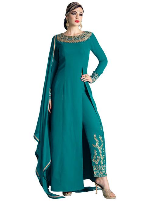embroidered straight pant semi-stitched suit - 17241278 - Standard Image - 1