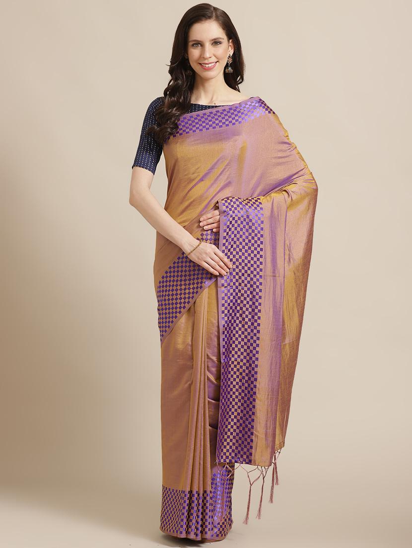 solid bordered saree with blouse - 17241564 - Zoom Image - 1