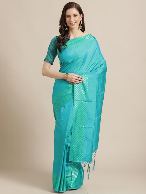 solid bordered saree with blouse - 17241565 - Standard Image - 1
