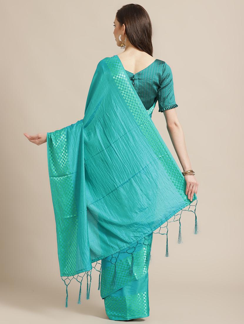 solid bordered saree with blouse - 17241565 - Zoom Image - 2