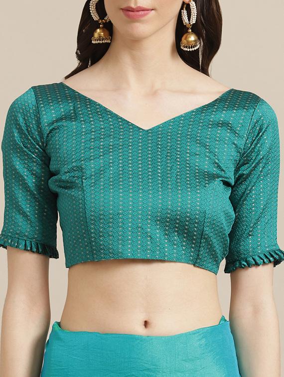 solid bordered saree with blouse - 17241565 - Zoom Image - 3