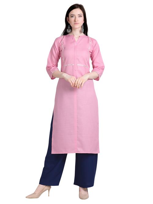 mirror work solid straight kurta - 17242057 - Standard Image - 1