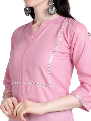 mirror work solid straight kurta - 17242057 - Standard Image - 4
