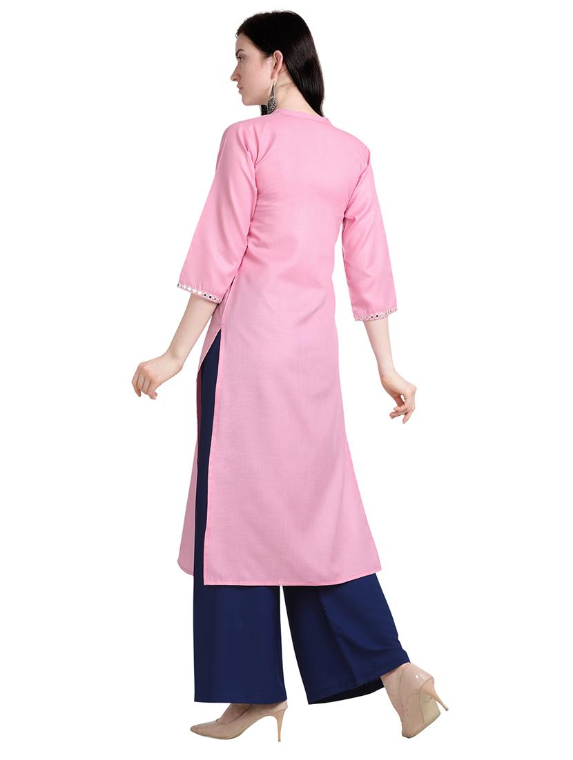 mirror work solid straight kurta - 17242057 - Zoom Image - 3