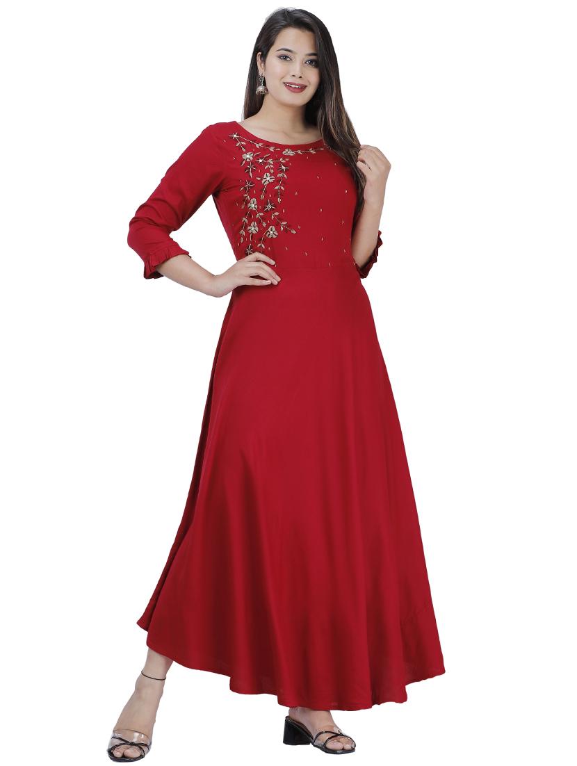 maroon rayon maxi dress - 17242787 - Zoom Image - 1