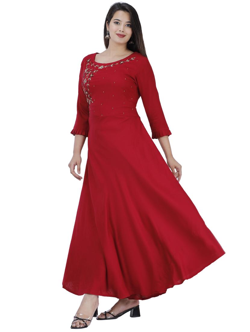 maroon rayon maxi dress - 17242787 - Zoom Image - 2