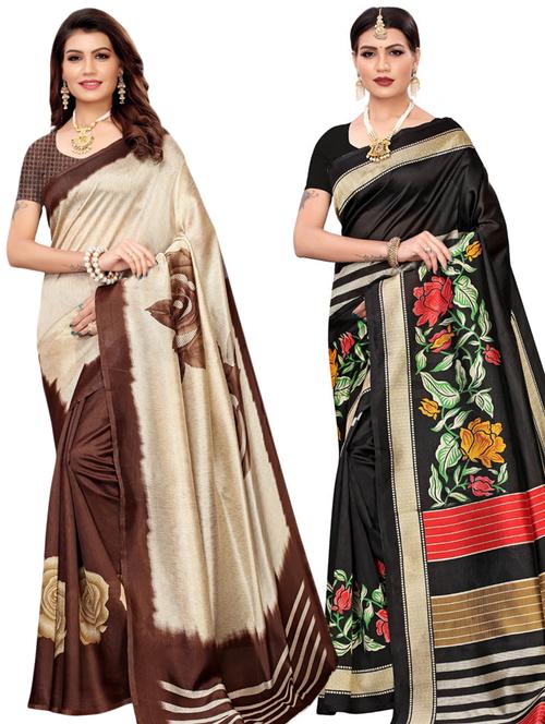 set of 2 pcs combos saree with blouse - 17244889 - Standard Image - 1