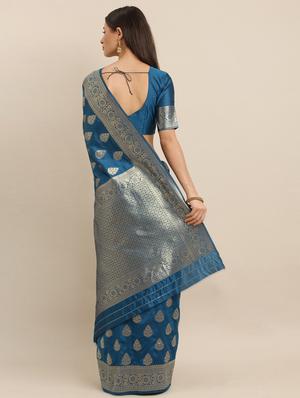 self design banarasi saree with blouse - 17245601 - Standard Image - 2
