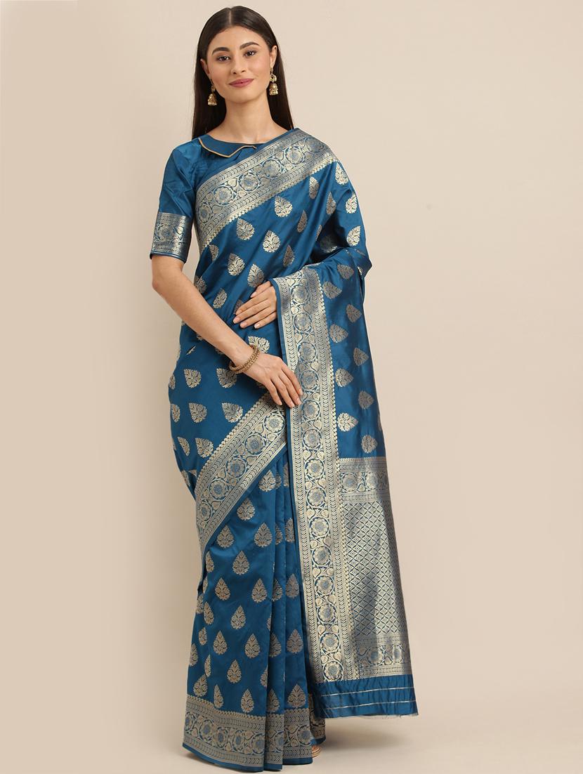 self design banarasi saree with blouse - 17245601 - Zoom Image - 1