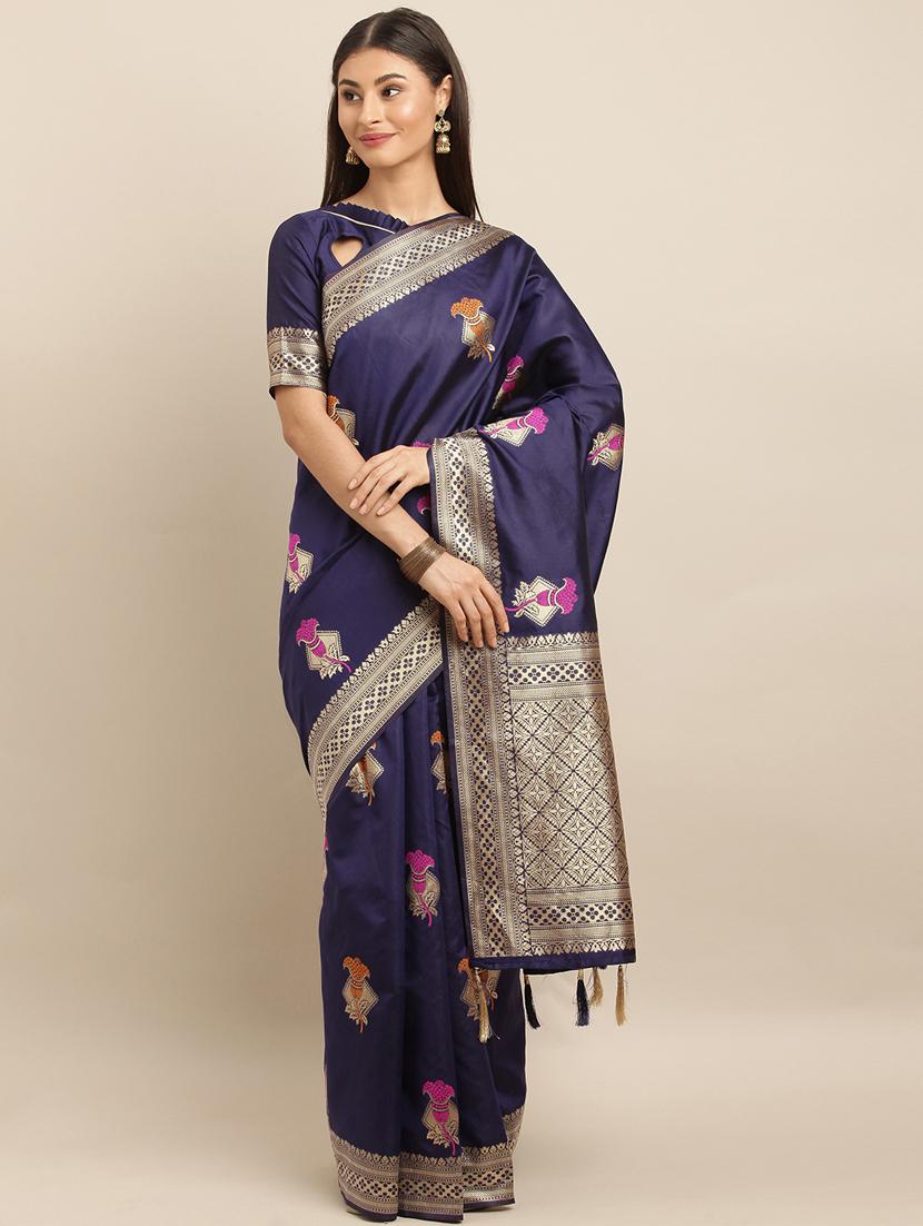 self design banarasi saree with blouse - 17245606 - Zoom Image - 1
