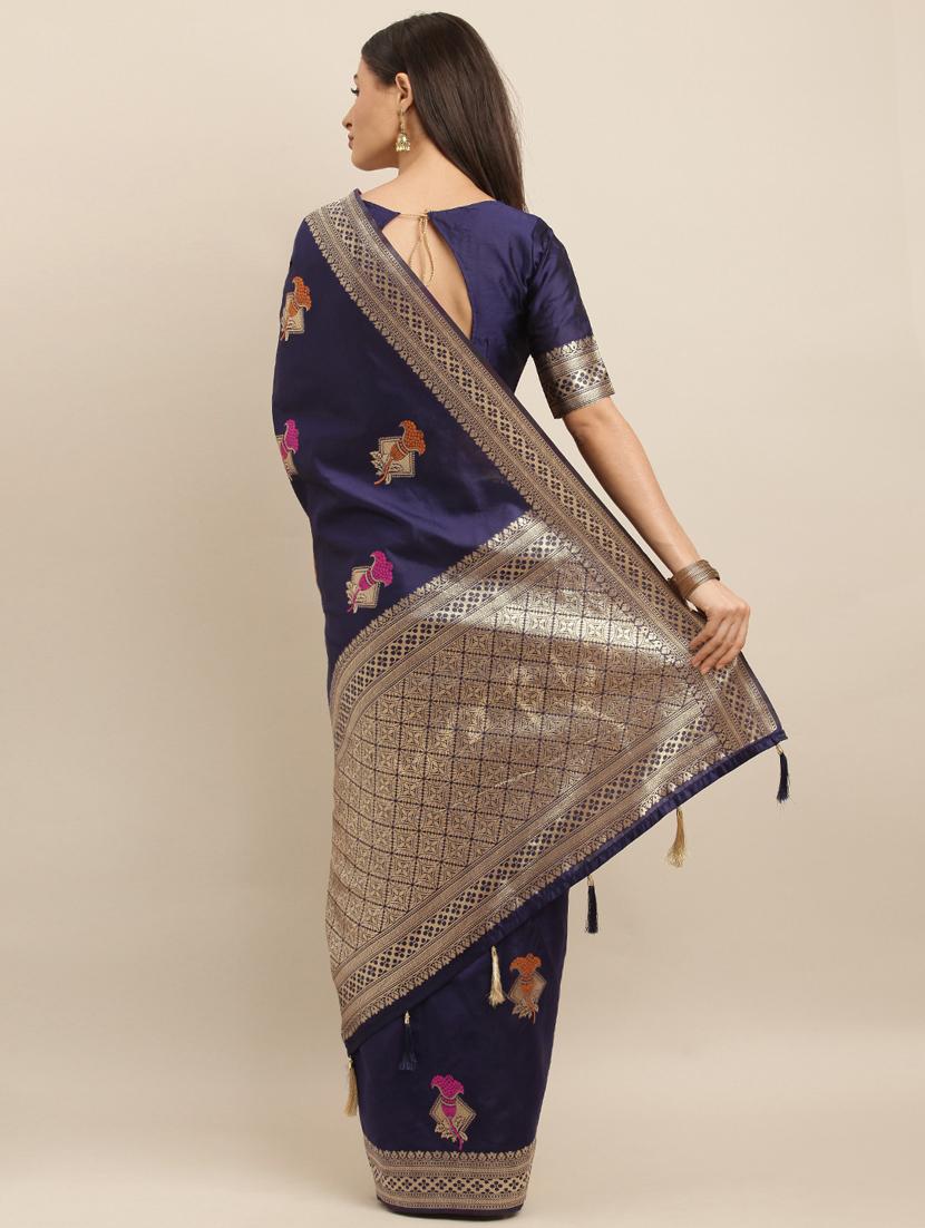 self design banarasi saree with blouse - 17245606 - Zoom Image - 2