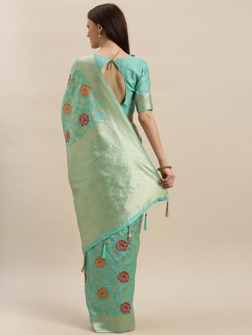 floral banarasi saree with blouse - 17245630 - Zoom Image - 2