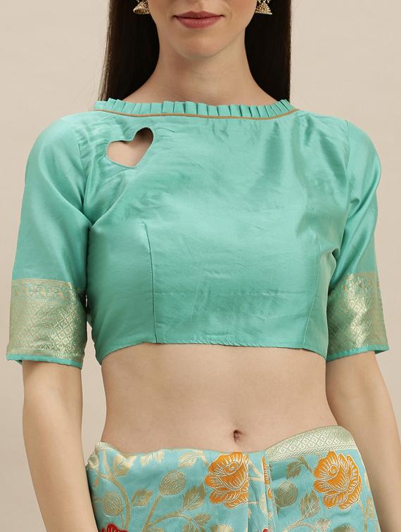 floral banarasi saree with blouse - 17245630 - Zoom Image - 3