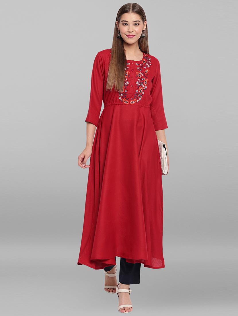 embroidered flared kurta - 17246630 - Zoom Image - 1