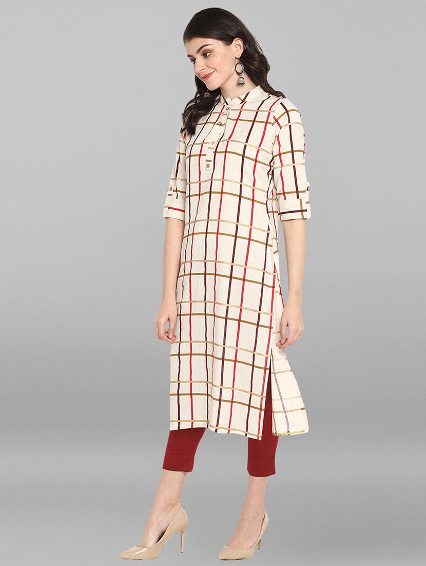 checkered straight kurta - 17246631 - Zoom Image - 2
