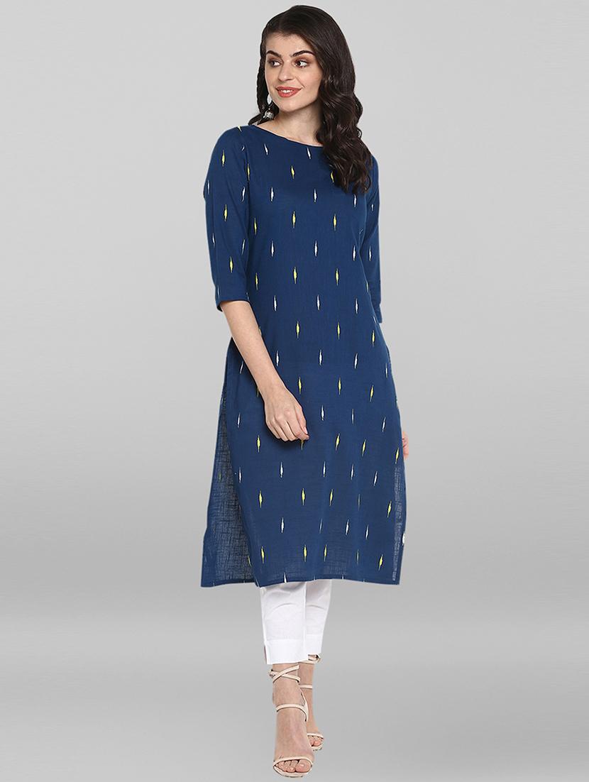 ikat print straight kurta - 17246635 - Zoom Image - 2