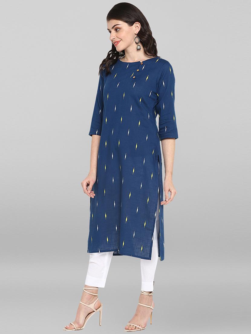 ikat print straight kurta - 17246635 - Zoom Image - 3