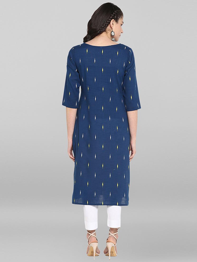 ikat print straight kurta - 17246635 - Zoom Image - 4