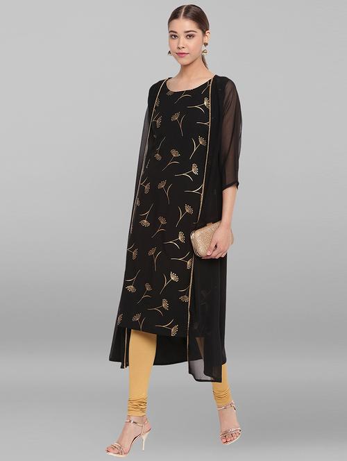 foil print straight kurta with jacket kurta - 17246638 - Standard Image - 1